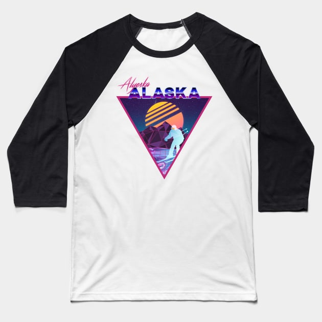 Retro Vaporwave Ski Mountain | Alyeska Alaska | Shirts, Stickers, and More! Baseball T-Shirt by KlehmInTime